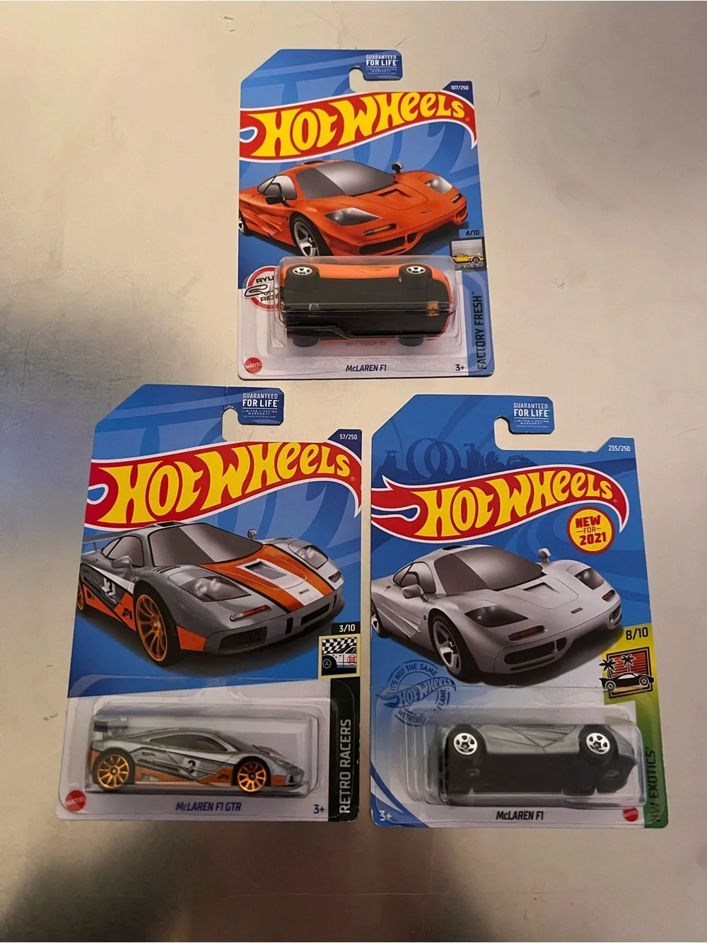 Hot Wheels McLaren F1 Lot of 3 - Factory Fresh, HW Exotics, Retro Racers GTR